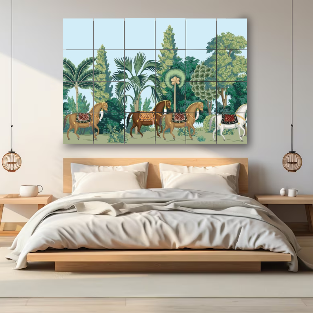 Wall Tiles Set -  Horses in Garden